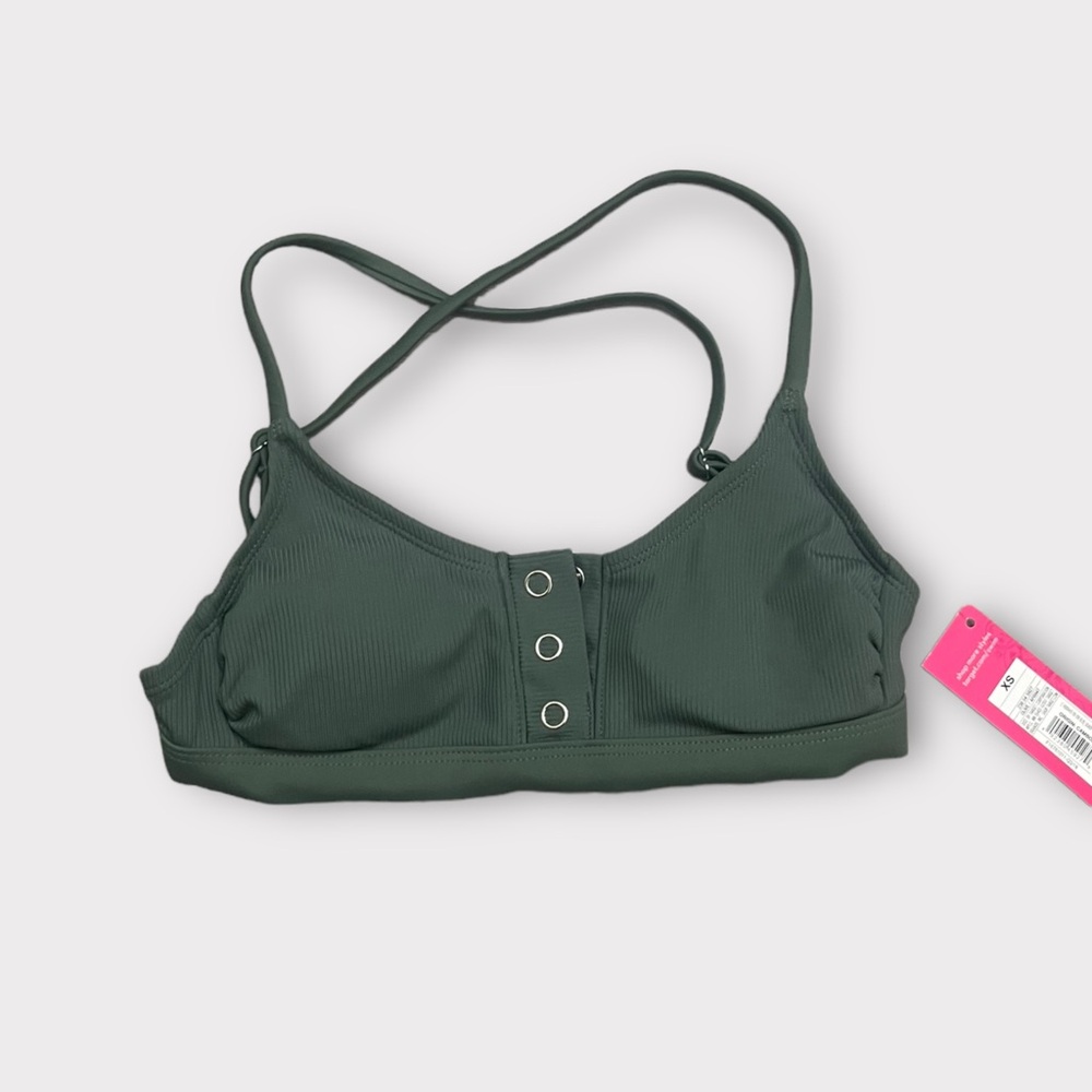 NWT. WOMEN'S CONVERTIBLE RIBBED SNAP FRONT BRALETTE BIKINI